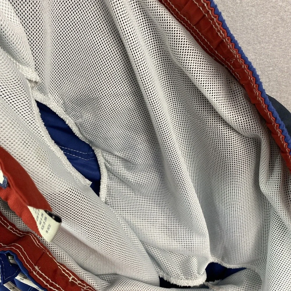 Boston Traders Men XL Swim Trunks Blue White Red Striped Mesh Lined Board Shorts